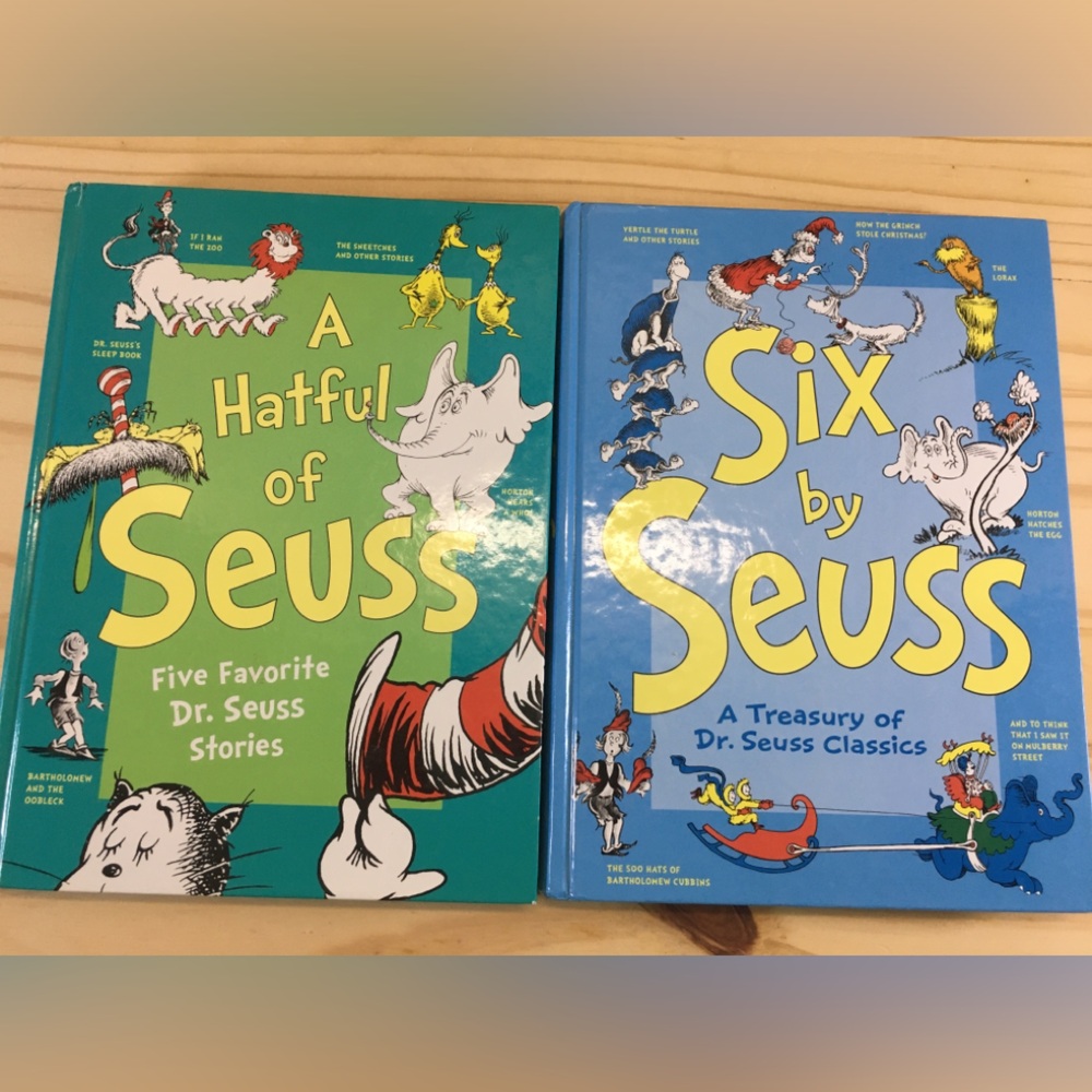 Dr. Seuss Hardcover Lot - A Hatful of Seuss & Six by Seuss - Blue & Green Covers